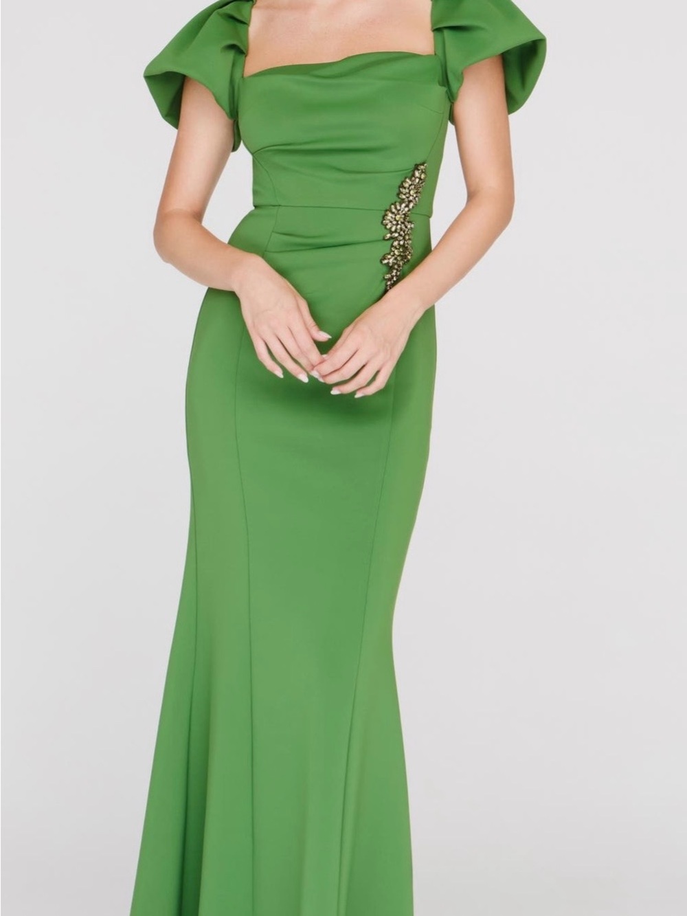 JS Collections Green Embellished Mermaid Gown